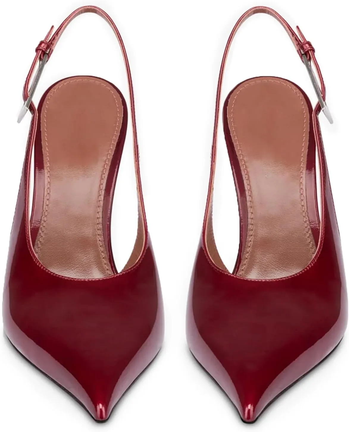 Slingback Pointed Closed Toe Stiletto High Heels Pumps for Women, Patent Leather Metal Buckle Strap Sandal Dress Shoes