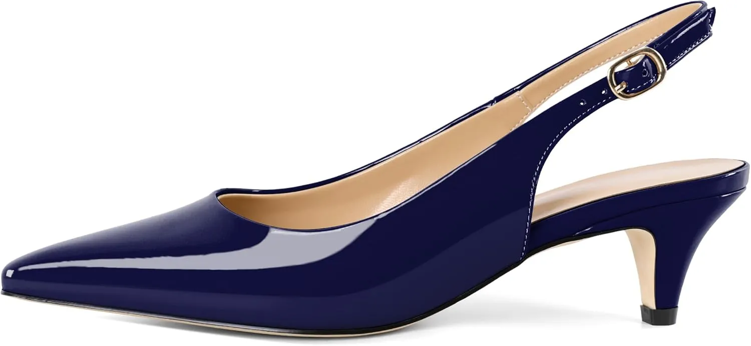 Slingback Pumps Kitten Heels for Women Low Heel Pump Square Toe Shoes Elegant Comfortable Pump 2 Inch Adorable Heel