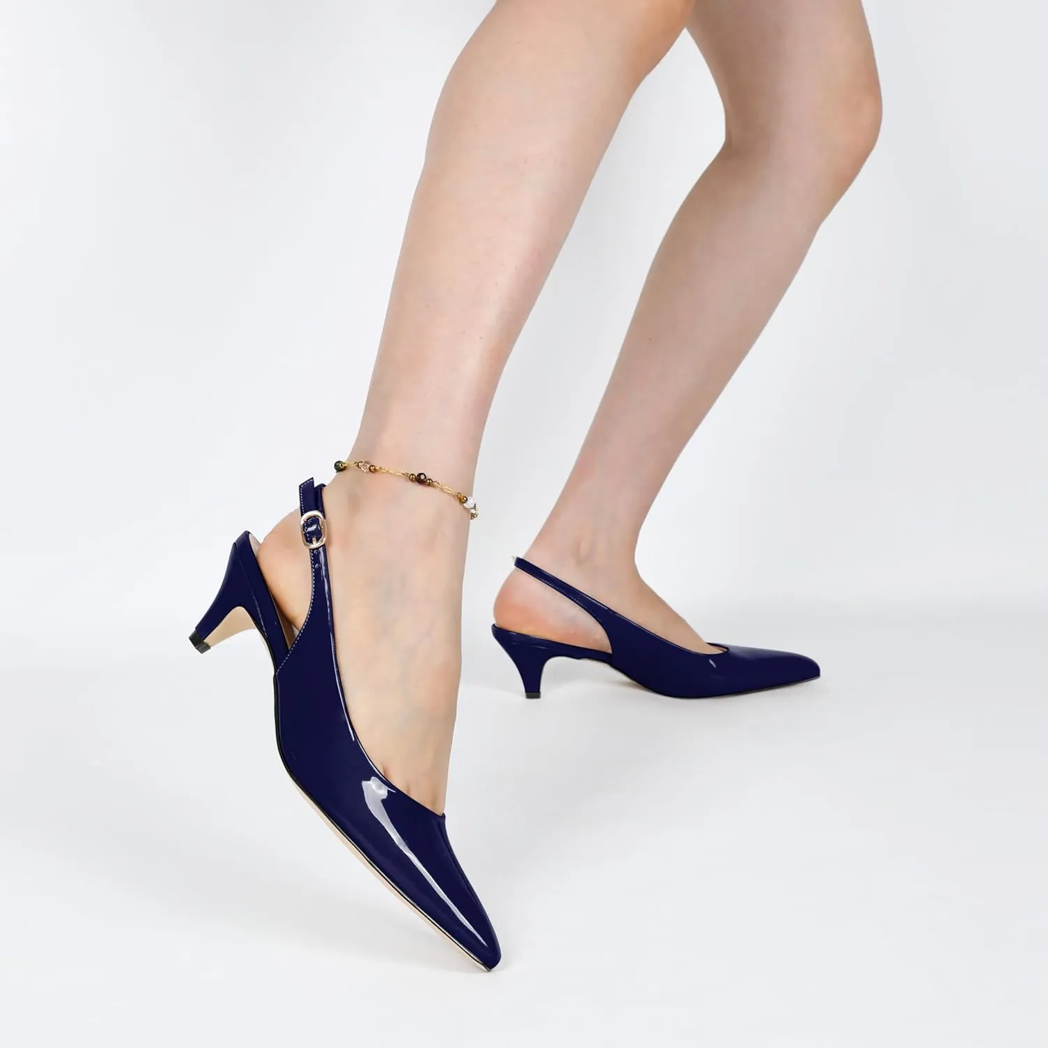 Slingback Pumps Kitten Heels for Women Low Heel Pump Square Toe Shoes Elegant Comfortable Pump 2 Inch Adorable Heel
