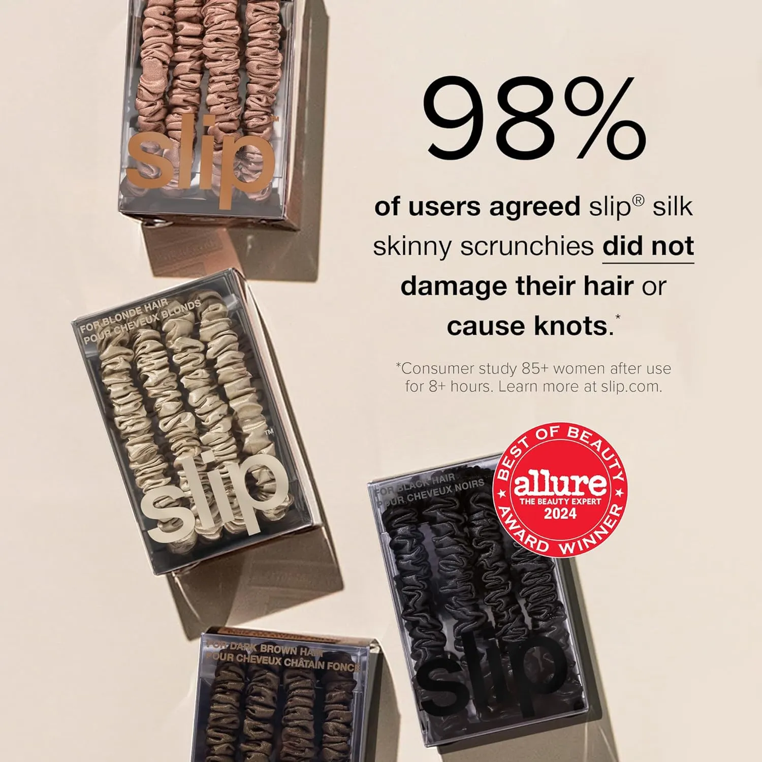 SLIP Amazon Exclusive Skinny Scrunchies: Anti-Crease, Anti-Breakage Slipsilk™ Design Protects Delicate Hair | Includes 3 Pure Silk Scrunchies, Basics