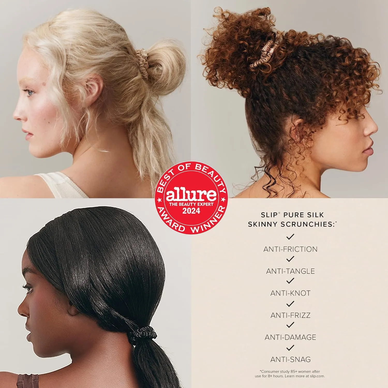 SLIP Amazon Exclusive Skinny Scrunchies: Anti-Crease, Anti-Breakage Slipsilk™ Design Protects Delicate Hair | Includes 3 Pure Silk Scrunchies, Basics