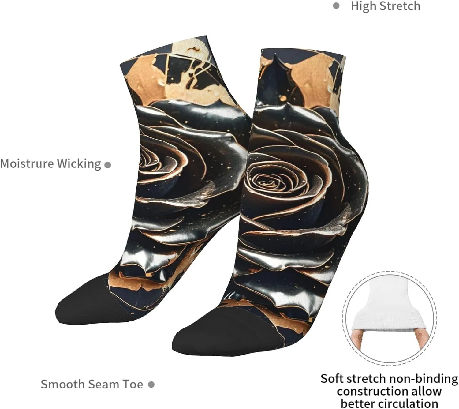 Socks for Women Men Breathable Moisture Wicking Boot Socks Black rose gold Marble Warm Calf Socks