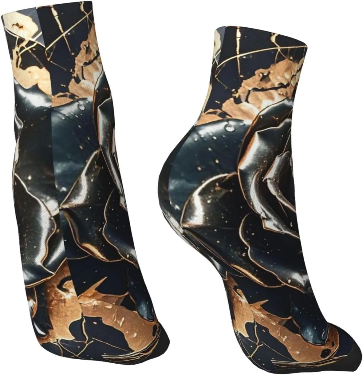 Socks for Women Men Breathable Moisture Wicking Boot Socks Black rose gold Marble Warm Calf Socks