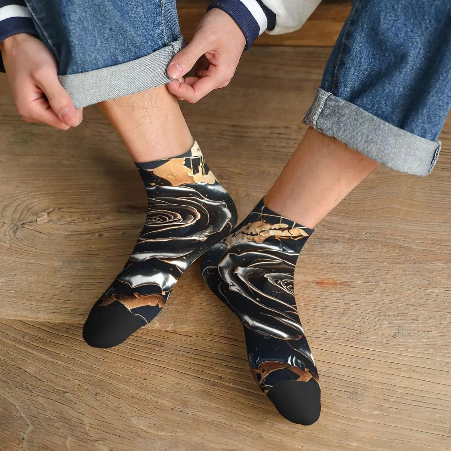 Socks for Women Men Breathable Moisture Wicking Boot Socks Black rose gold Marble Warm Calf Socks