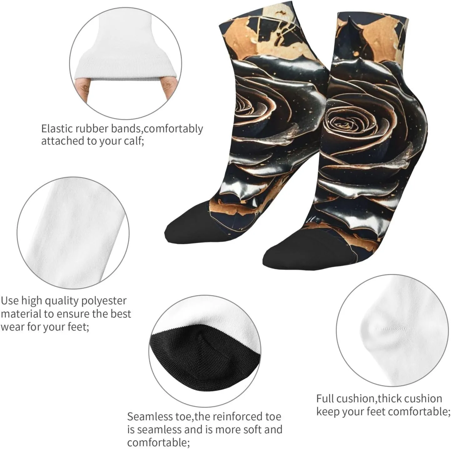 Socks for Women Men Breathable Moisture Wicking Boot Socks Black rose gold Marble Warm Calf Socks