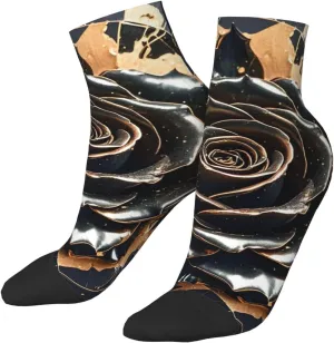 Socks for Women Men Breathable Moisture Wicking Boot Socks Black rose gold Marble Warm Calf Socks