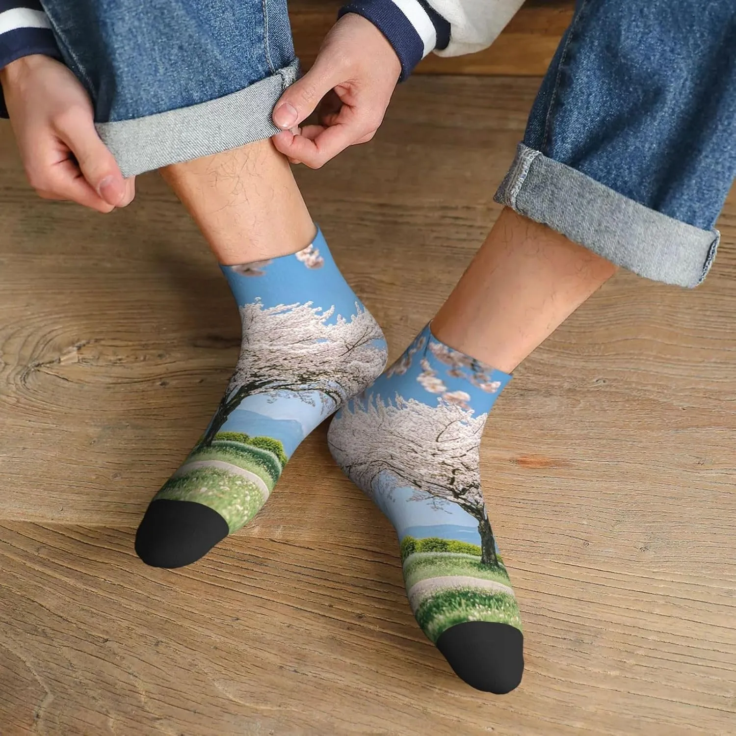 Socks for Women Men Breathable Moisture Wicking Boot Socks Cherry Blossoms Tree Warm Calf Socks