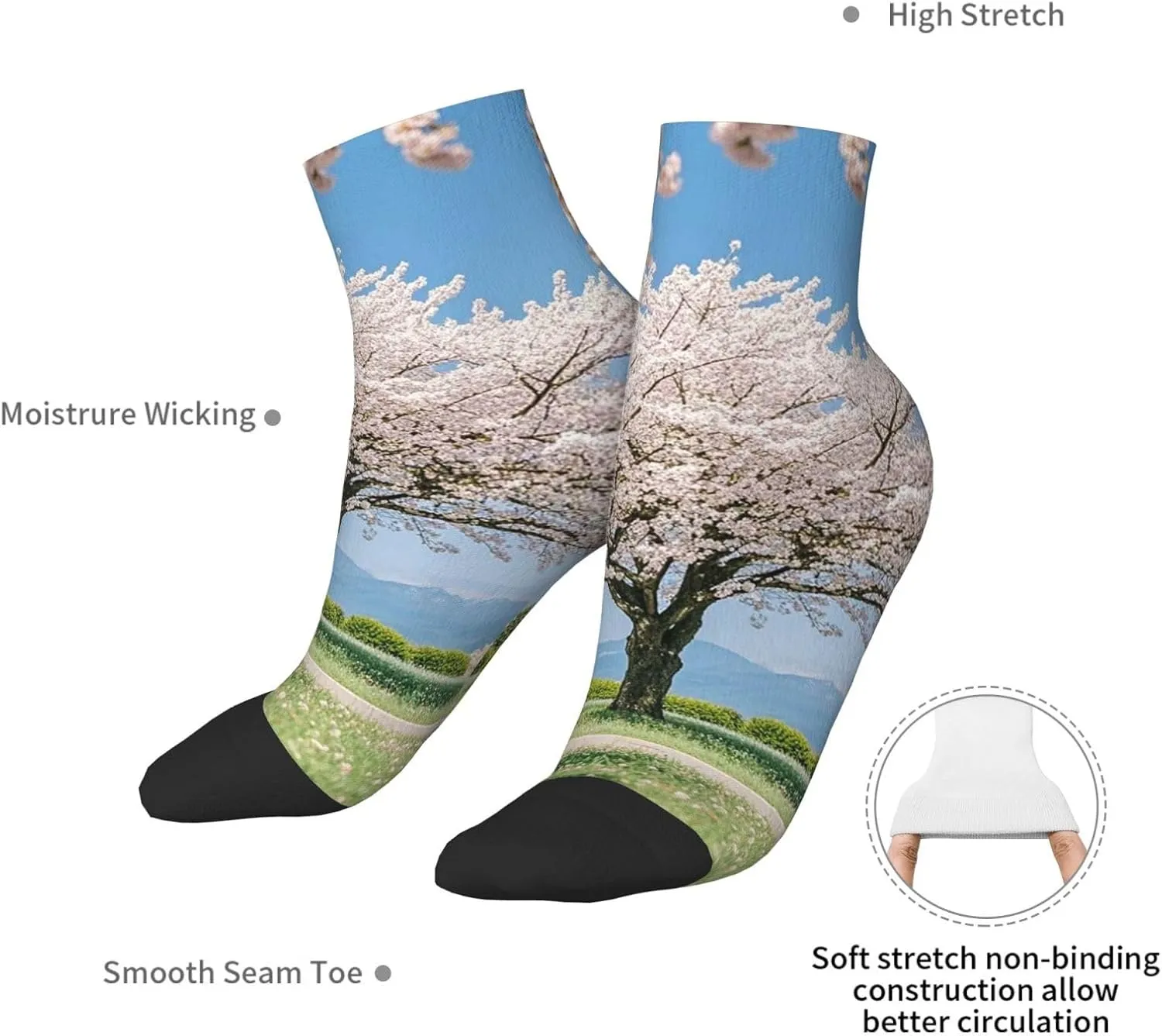 Socks for Women Men Breathable Moisture Wicking Boot Socks Cherry Blossoms Tree Warm Calf Socks
