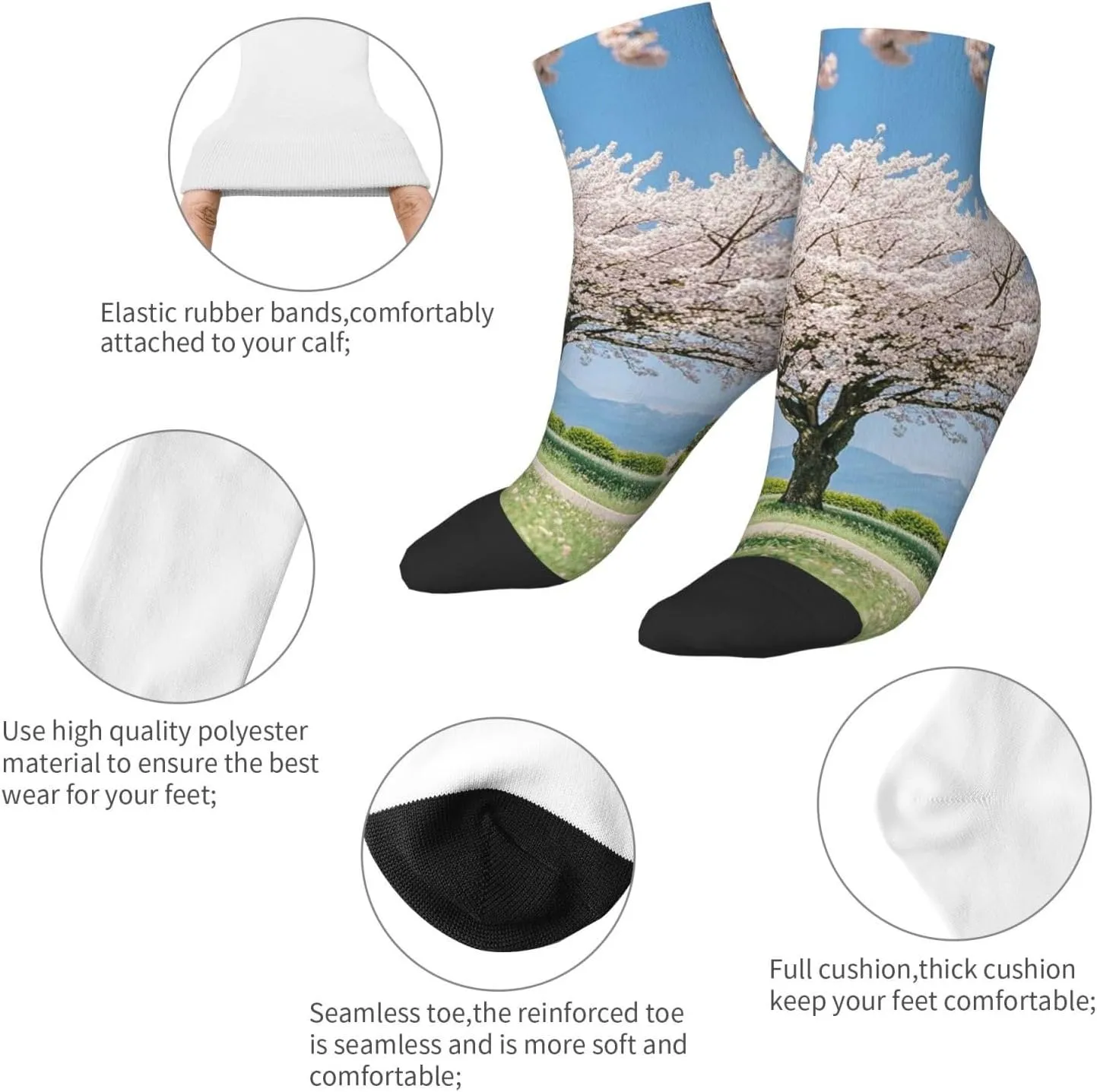Socks for Women Men Breathable Moisture Wicking Boot Socks Cherry Blossoms Tree Warm Calf Socks