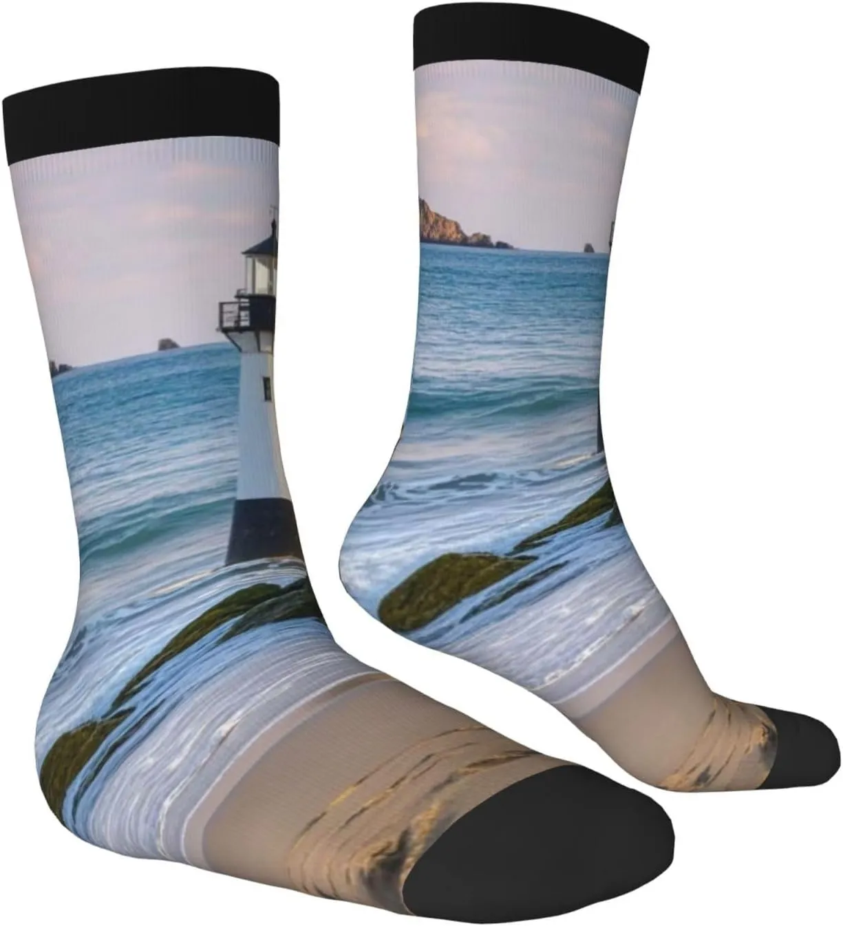 Socks for Women Men Breathable Moisture Wicking Boot Socks Sea Lighthouse Sandbeach Warm Calf Socks