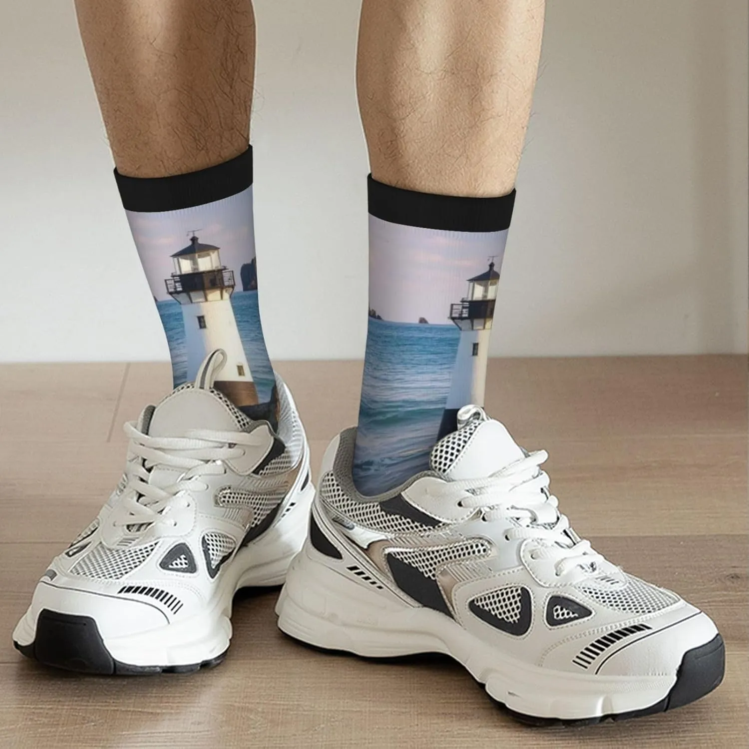 Socks for Women Men Breathable Moisture Wicking Boot Socks Sea Lighthouse Sandbeach Warm Calf Socks
