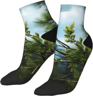 Socks for Women Men Breathable Warm Boot Socks Pine Branches and Leaves Calf Socks for Hiking Work
