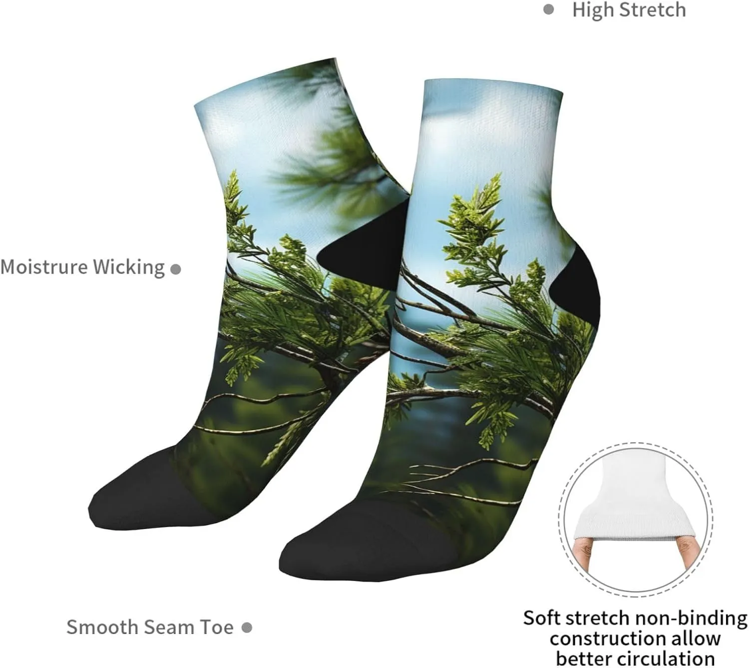 Socks for Women Men Breathable Warm Boot Socks Pine Branches and Leaves Calf Socks for Hiking Work