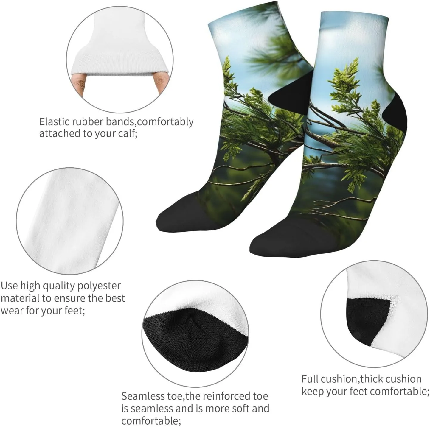 Socks for Women Men Breathable Warm Boot Socks Pine Branches and Leaves Calf Socks for Hiking Work