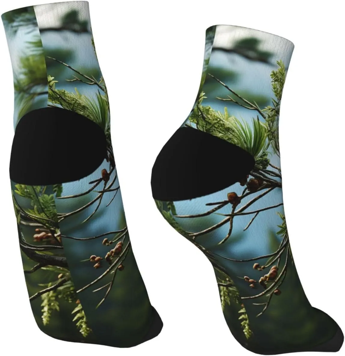 Socks for Women Men Breathable Warm Boot Socks Pine Branches and Leaves Calf Socks for Hiking Work