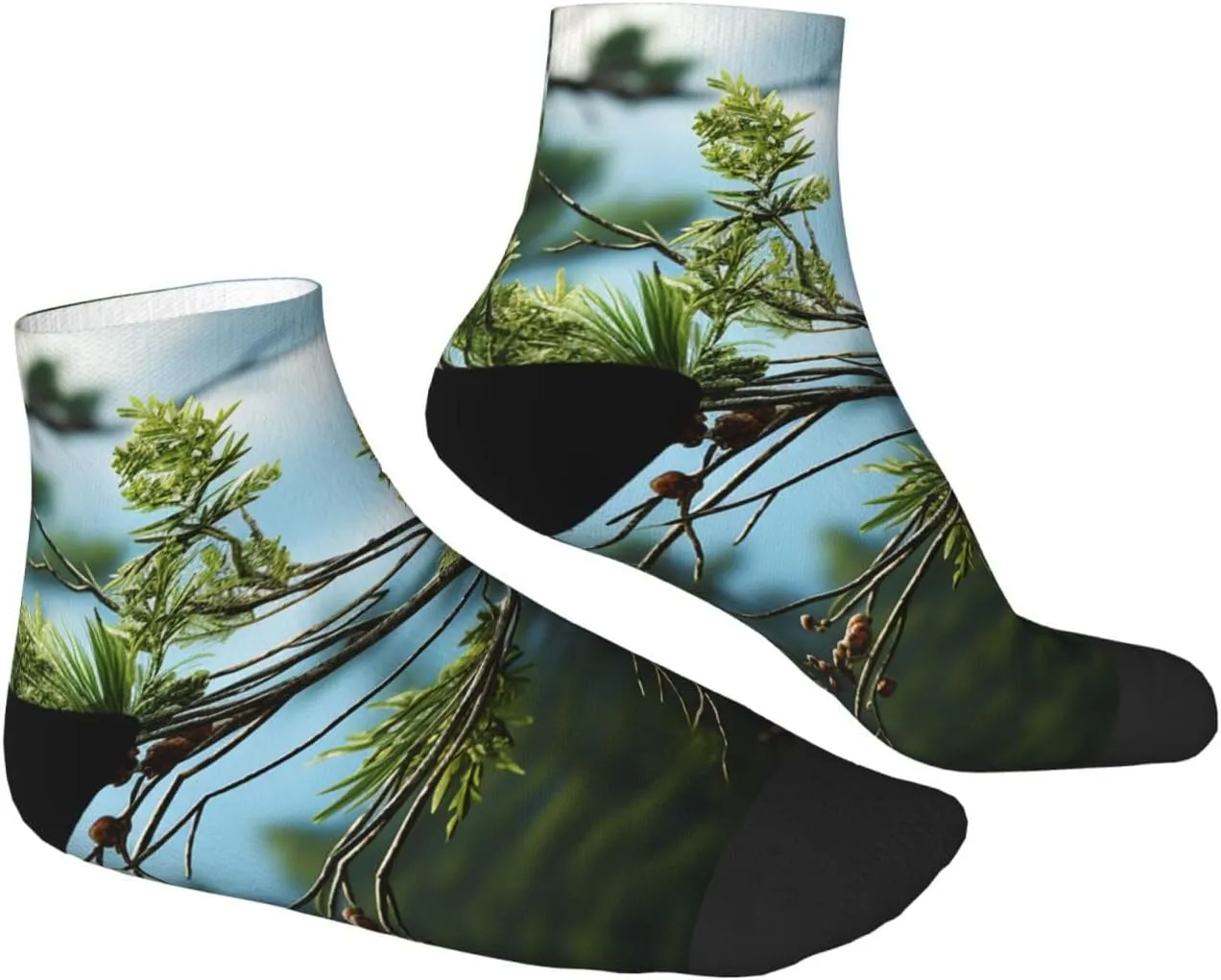 Socks for Women Men Breathable Warm Boot Socks Pine Branches and Leaves Calf Socks for Hiking Work