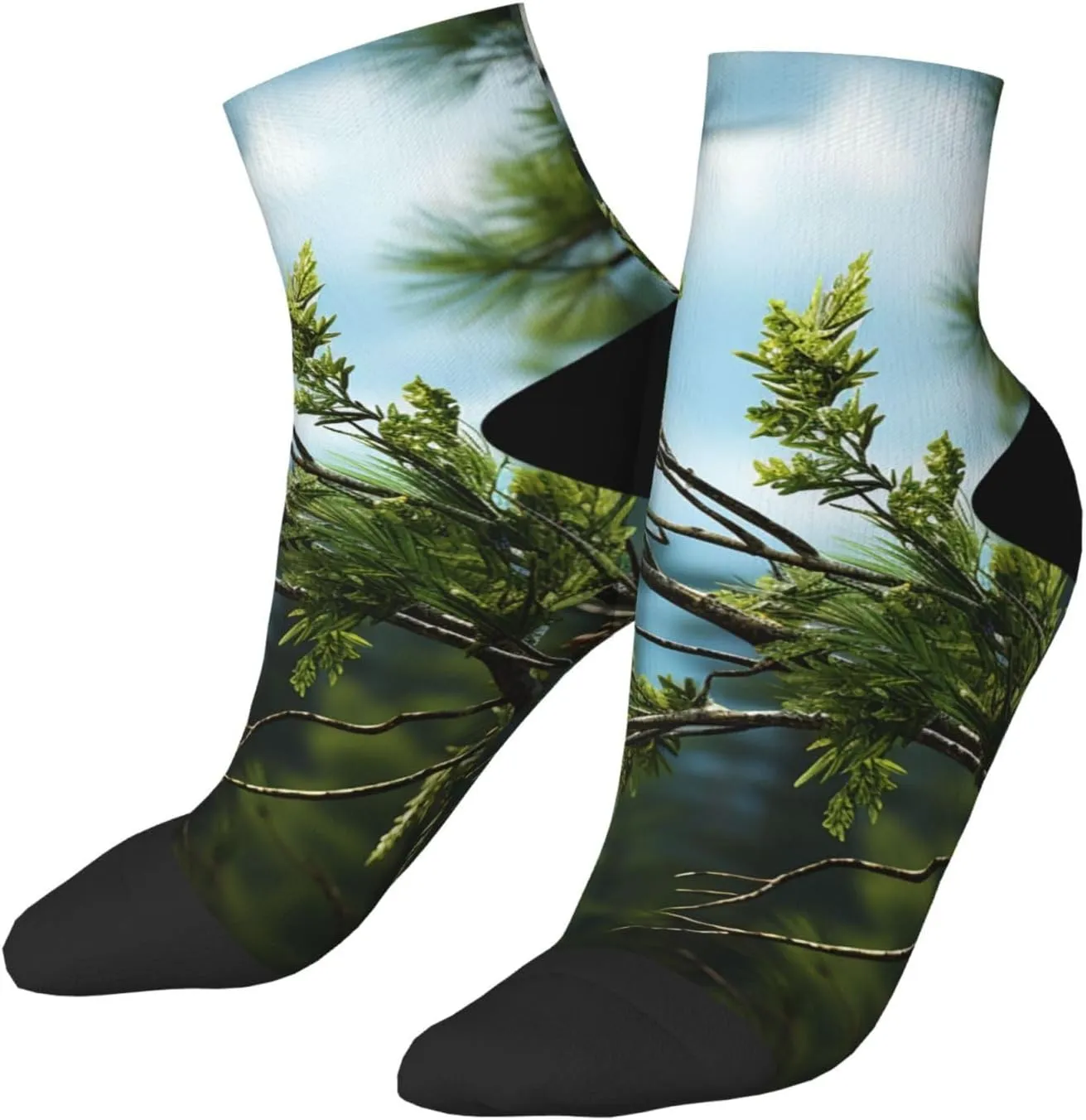 Socks for Women Men Breathable Warm Boot Socks Pine Branches and Leaves Calf Socks for Hiking Work
