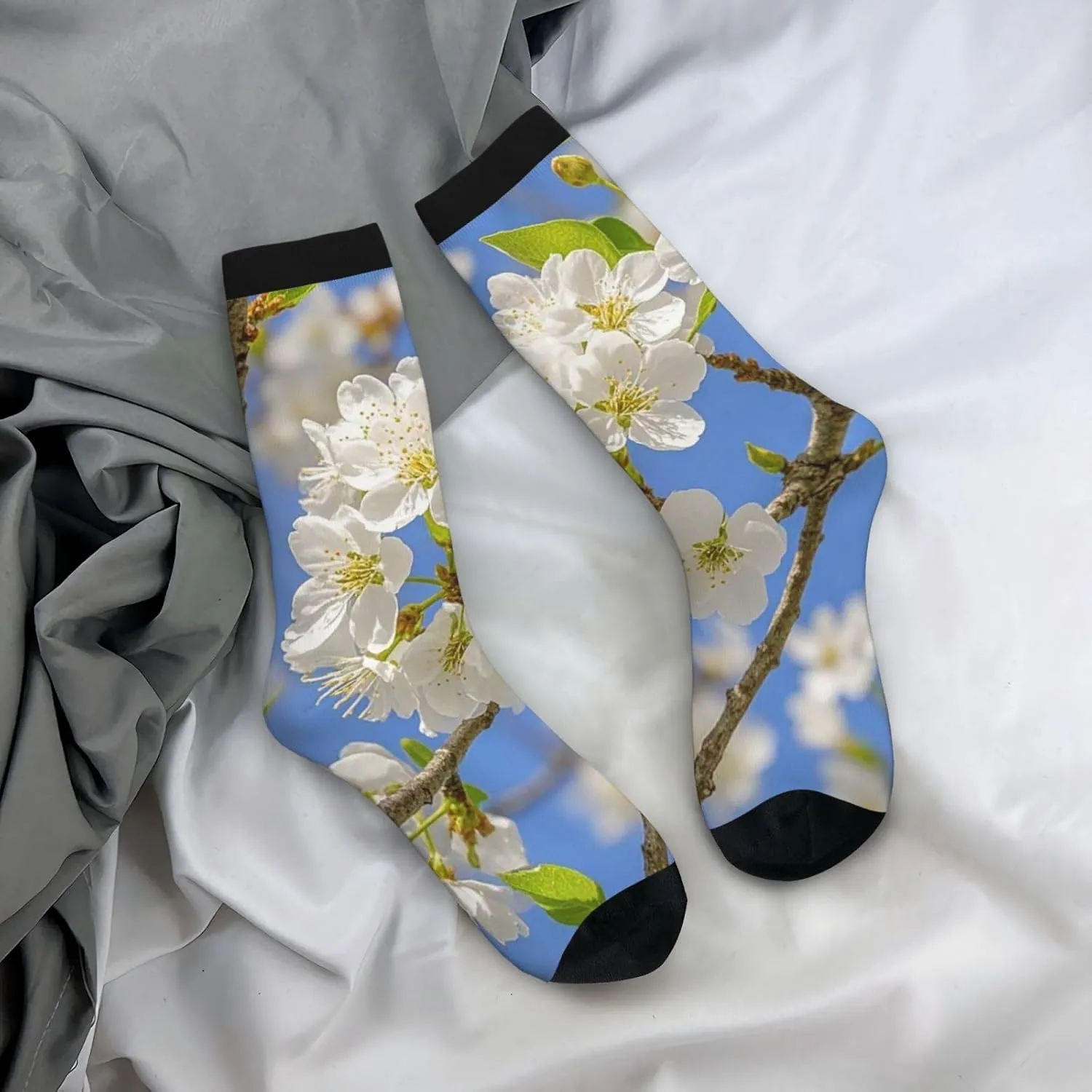 Socks for Women Men Warm Breathable Boot Socks Cherry Blossoms Calf Socks Crew Sock for Hiking
