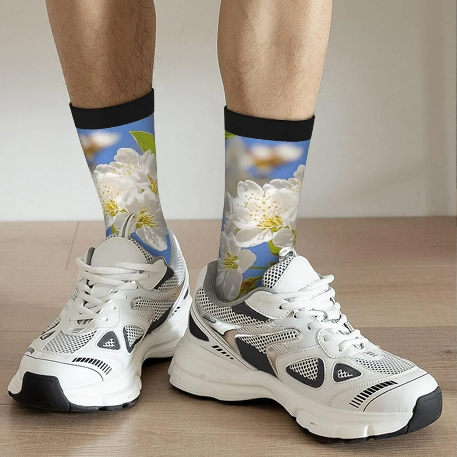 Socks for Women Men Warm Breathable Boot Socks Cherry Blossoms Calf Socks Crew Sock for Hiking
