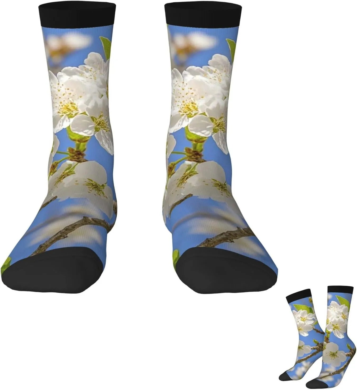 Socks for Women Men Warm Breathable Boot Socks Cherry Blossoms Calf Socks Crew Sock for Hiking