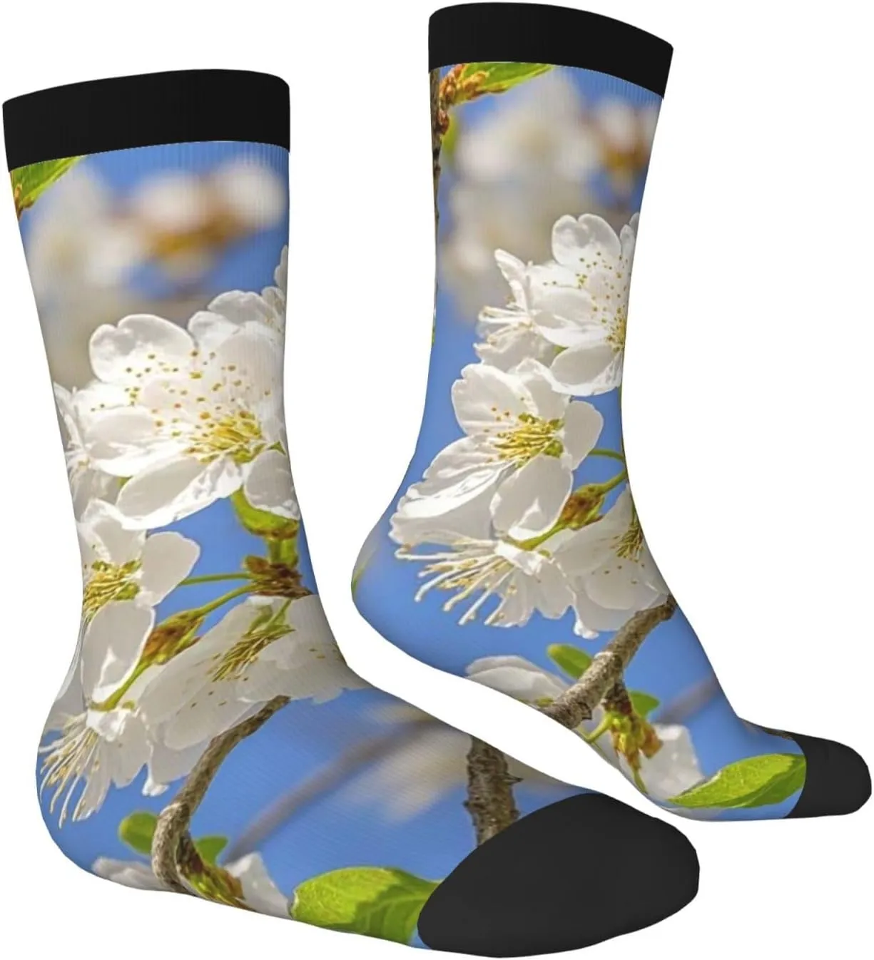 Socks for Women Men Warm Breathable Boot Socks Cherry Blossoms Calf Socks Crew Sock for Hiking