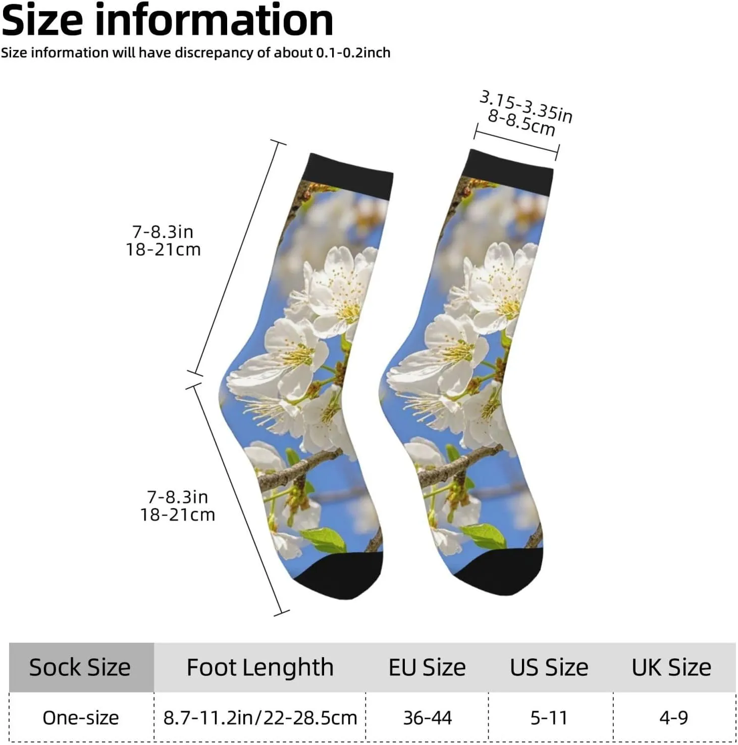 Socks for Women Men Warm Breathable Boot Socks Cherry Blossoms Calf Socks Crew Sock for Hiking