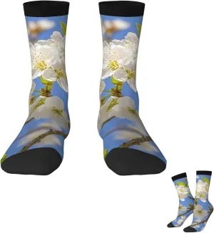 Socks for Women Men Warm Breathable Boot Socks Cherry Blossoms Calf Socks Crew Sock for Hiking