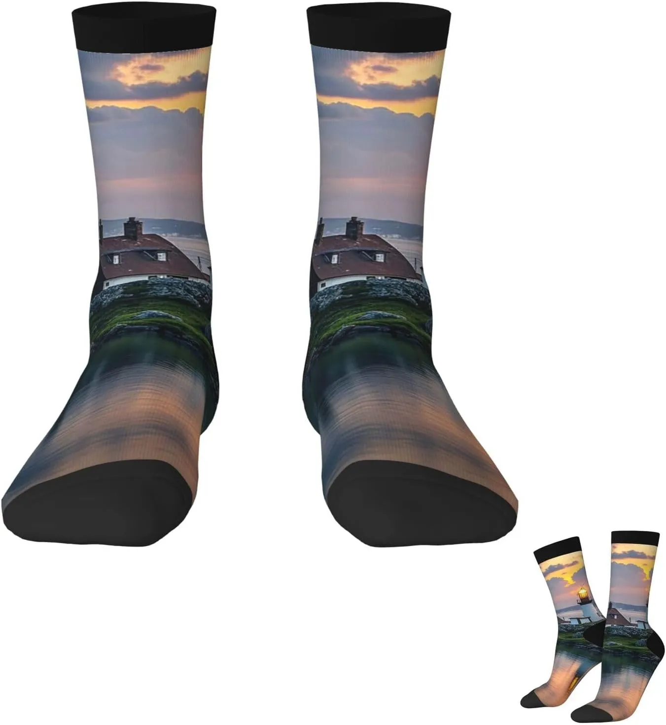 Socks for Women Men Warm Breathable Boot Socks Lighthouse at Sunset Calf Socks Crew Sock for Hiking