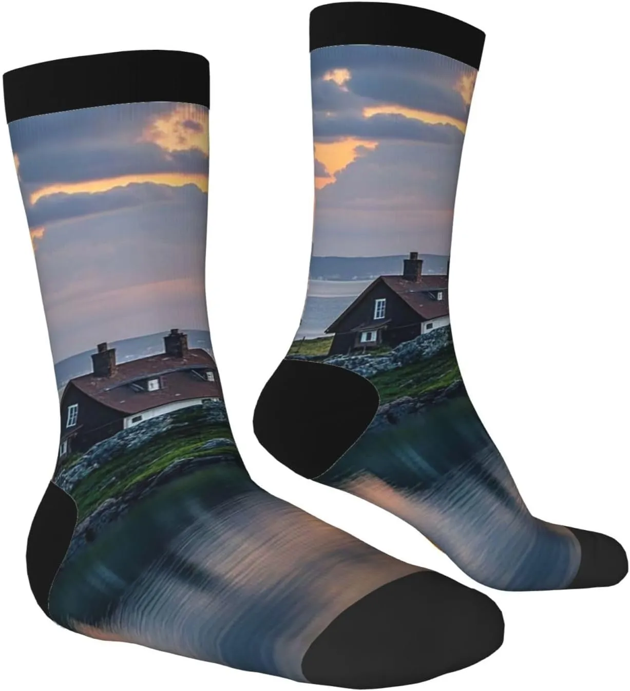 Socks for Women Men Warm Breathable Boot Socks Lighthouse at Sunset Calf Socks Crew Sock for Hiking