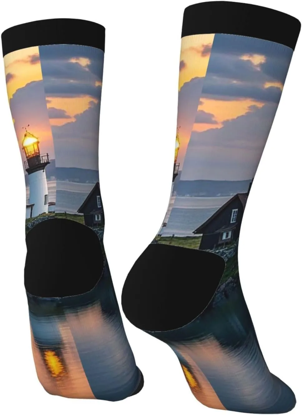 Socks for Women Men Warm Breathable Boot Socks Lighthouse at Sunset Calf Socks Crew Sock for Hiking