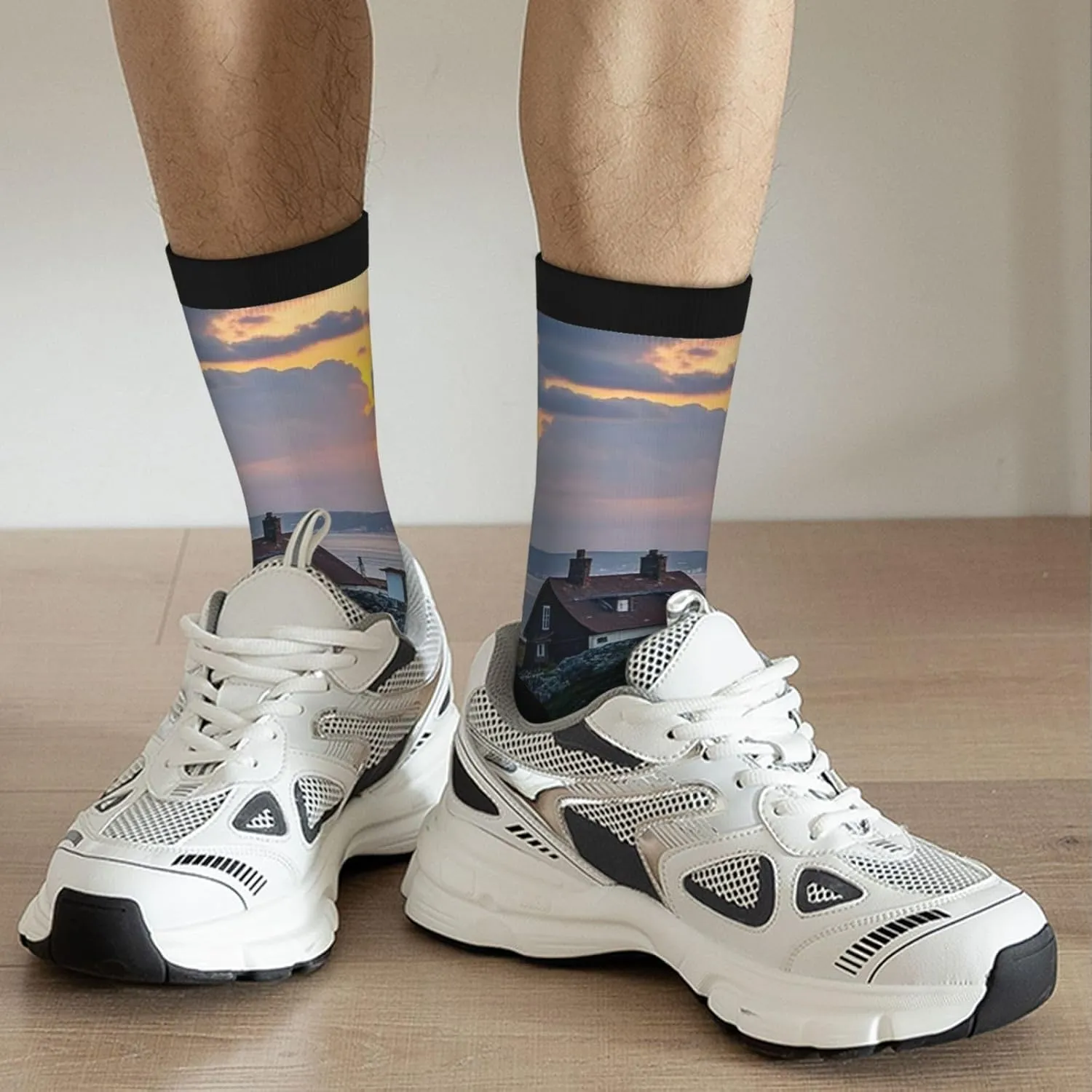 Socks for Women Men Warm Breathable Boot Socks Lighthouse at Sunset Calf Socks Crew Sock for Hiking