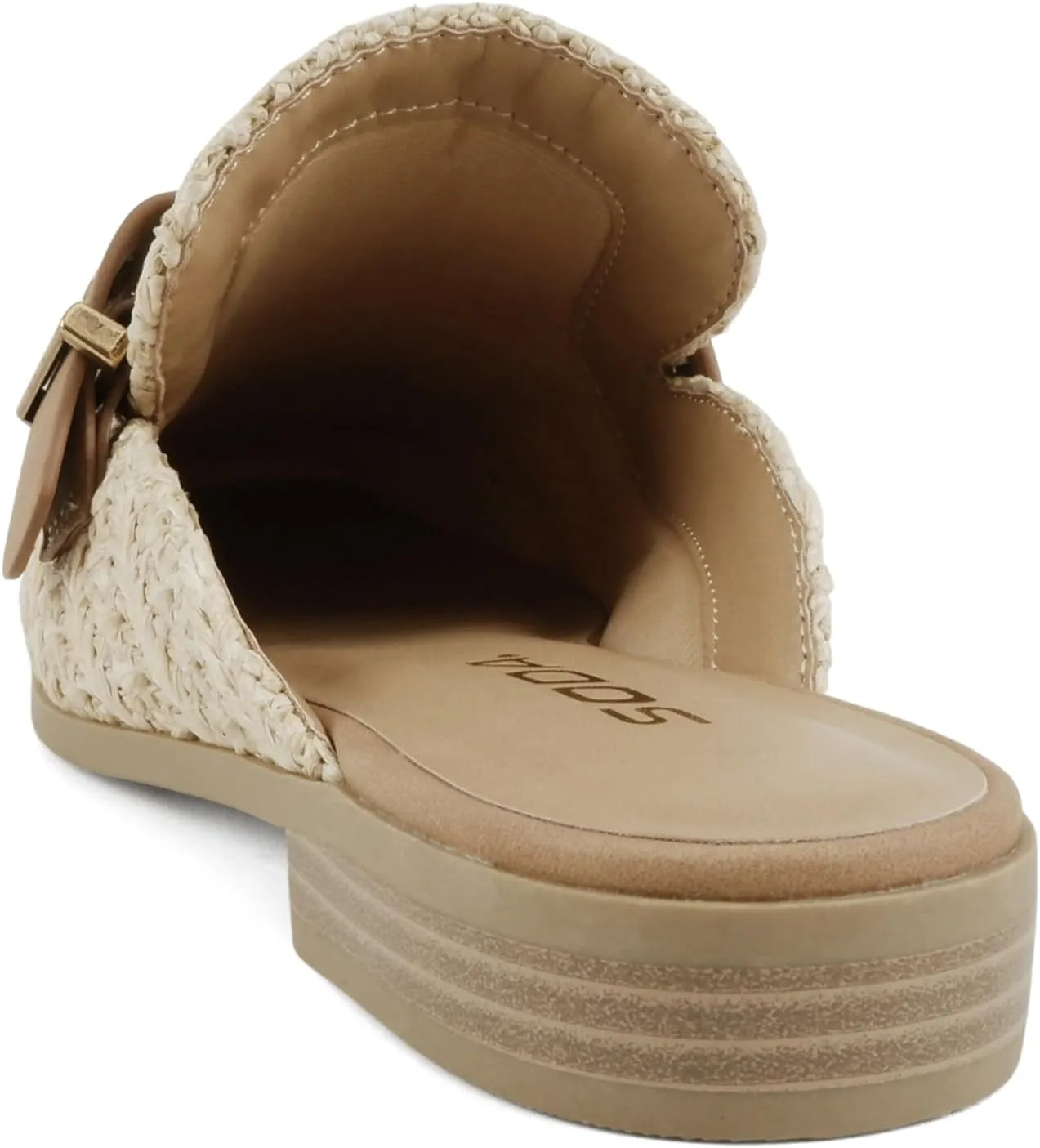 Soda Chantal ~ Women Square Toe Slip-On Low Heel Mule with Buckle Strap