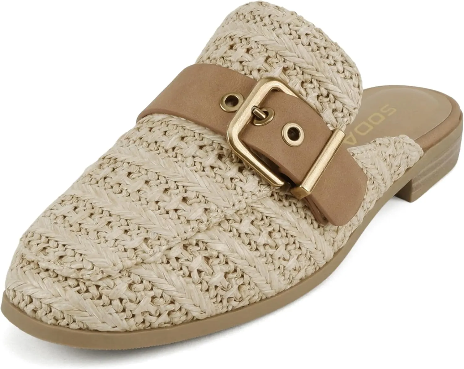 Soda Chantal ~ Women Square Toe Slip-On Low Heel Mule with Buckle Strap