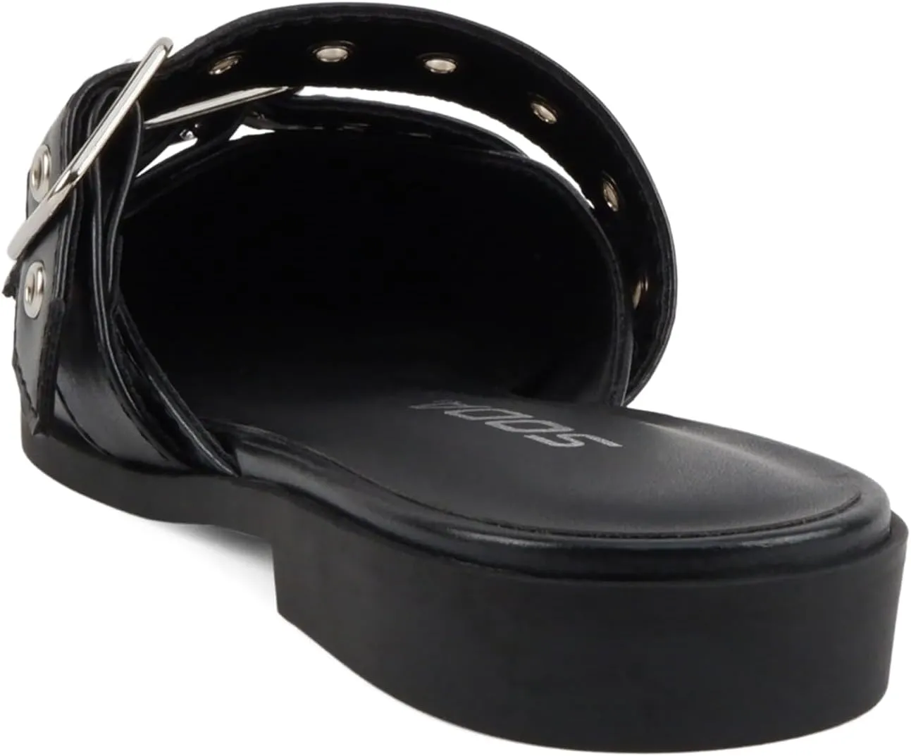 Soda Usual ~ Women Pointed Toe Slip-On Low Heel Mule with Buckle Straps