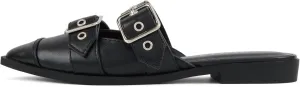 Soda Usual ~ Women Pointed Toe Slip-On Low Heel Mule with Buckle Straps