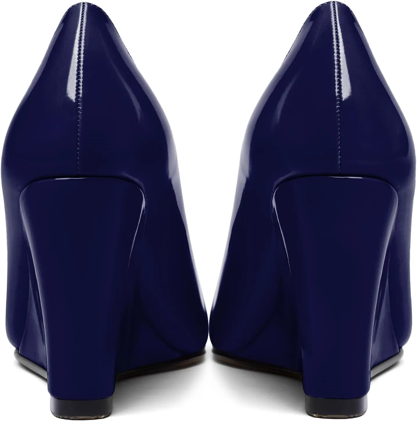 Soireelady Women Round Toe Wedges Closed Toe High Heel Pumps Slip On Wedge Heels Patent Leather Office Work Heels Elegant Dress Shoes