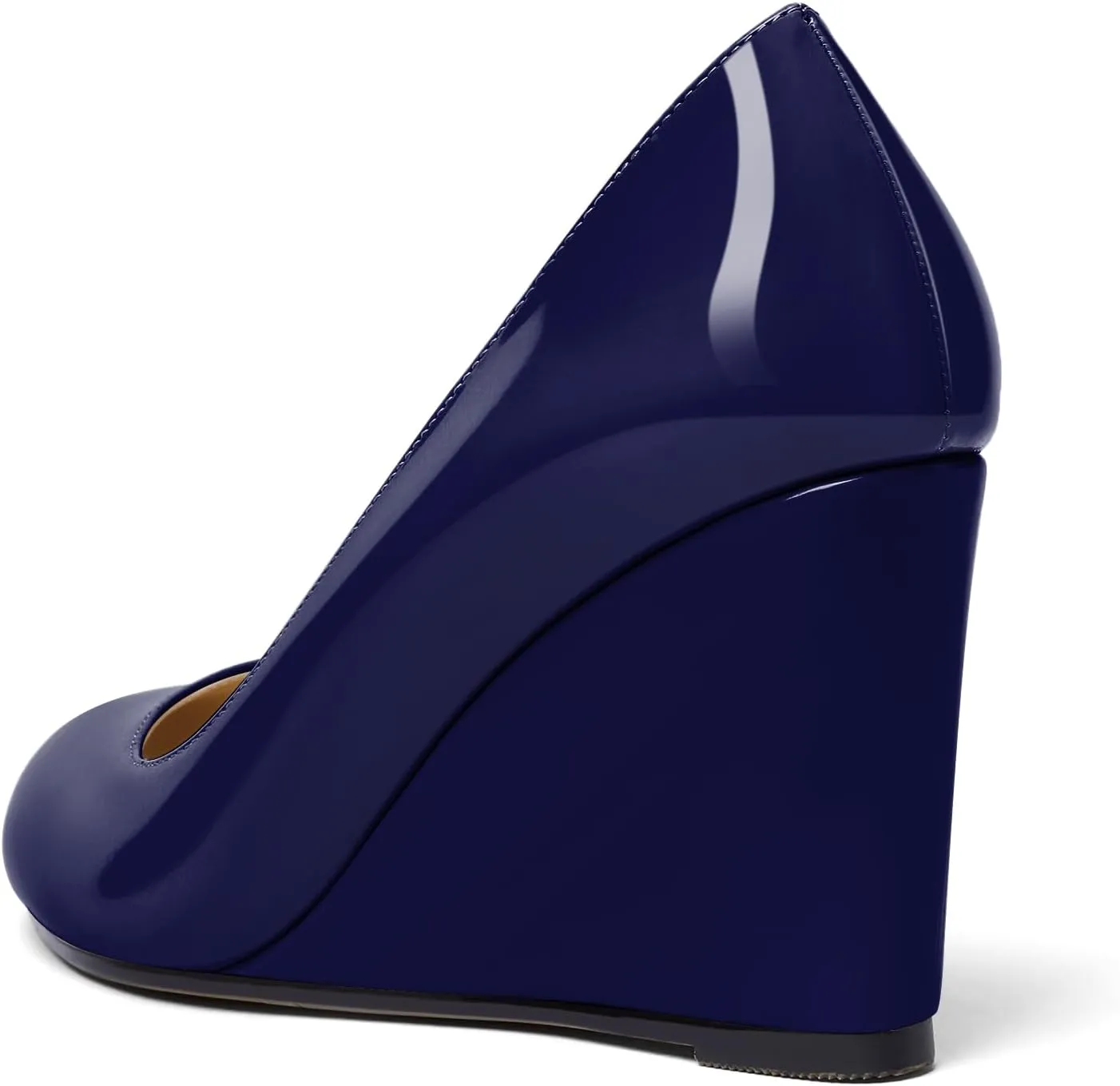 Soireelady Women Round Toe Wedges Closed Toe High Heel Pumps Slip On Wedge Heels Patent Leather Office Work Heels Elegant Dress Shoes