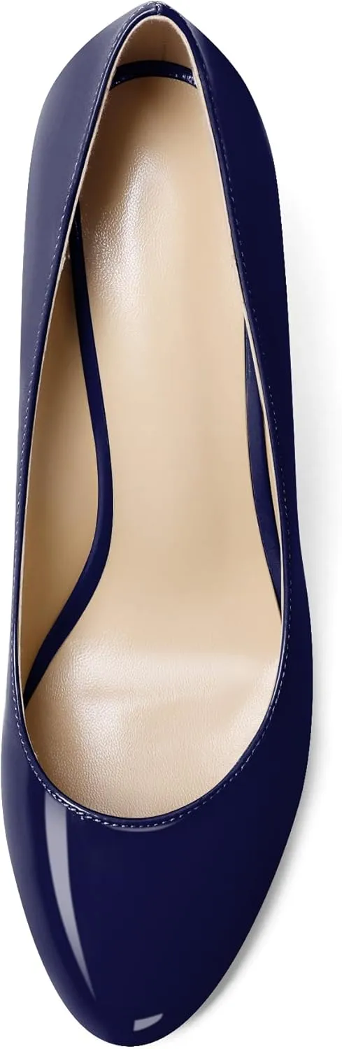 Soireelady Women Round Toe Wedges Closed Toe High Heel Pumps Slip On Wedge Heels Patent Leather Office Work Heels Elegant Dress Shoes