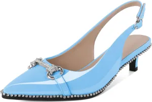 Soireelady Womens Slingback Kitten Heels Low Heel Rhinestones Beaded Pumps Closed Pointed Toe Slip On Party Fashion Dress Shoes 1.5 Inches
