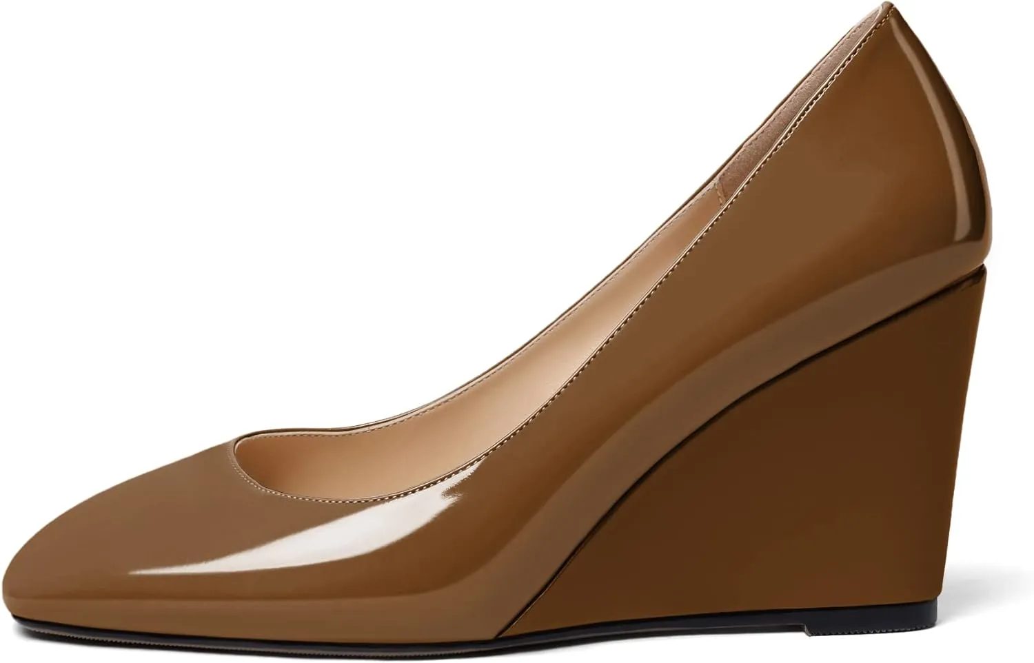 Soireelady Womens Square Toe Wedges High Heel Pumps Slip On Wedge Heels Classic Wedge Pumps Patent Leather Elegant Dressy Daily Shoes