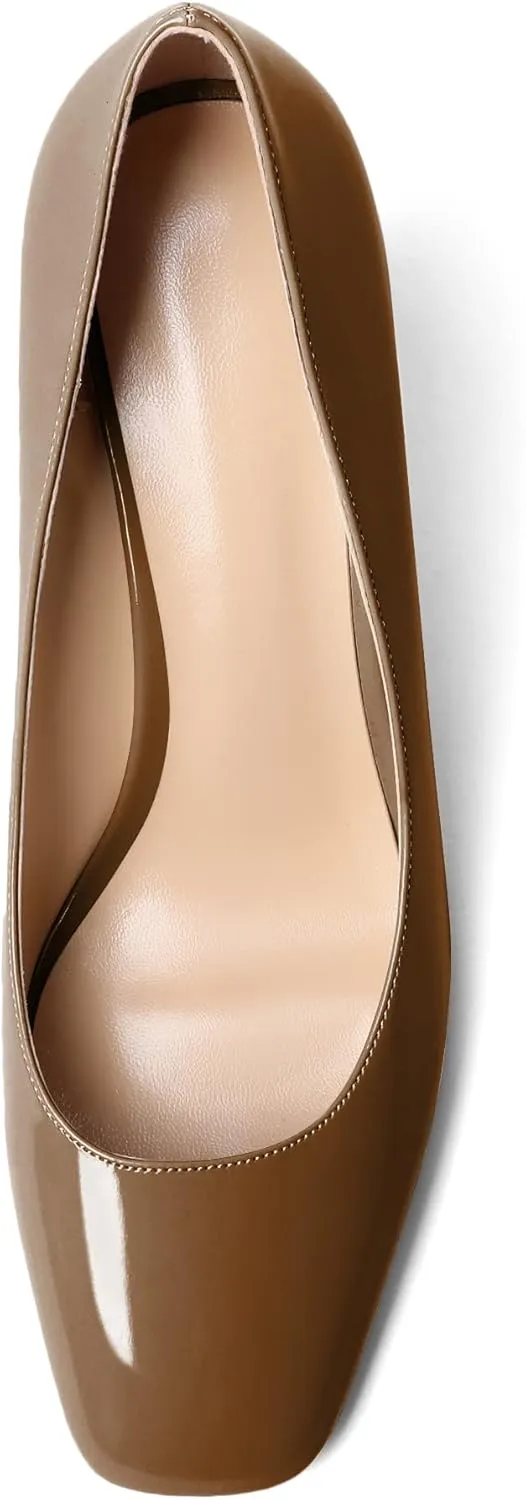 Soireelady Womens Square Toe Wedges High Heel Pumps Slip On Wedge Heels Classic Wedge Pumps Patent Leather Elegant Dressy Daily Shoes