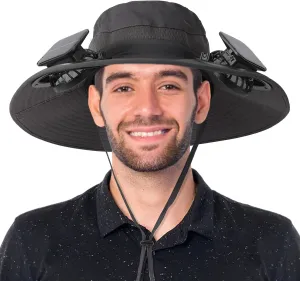 Solar Fan Hat, Wide Edge Outdoor Sun Hat with 2 Built-in Fans, UPF 50  Waterproof Outdoor Hiking Camping Fishing Hat