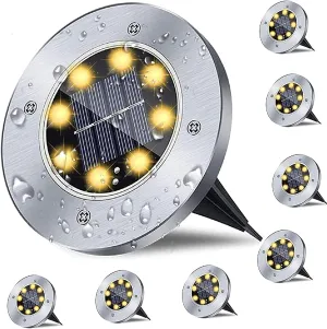 Solar Ground Light, Waterproof Solar Garden Light, Upgraded Outdoor Garden Waterproof Bright in-Ground Lights, Landscape Lights for Pathway,Yard,Deck,Lawn,Patio,Walkway (8 Pack Warm Light)