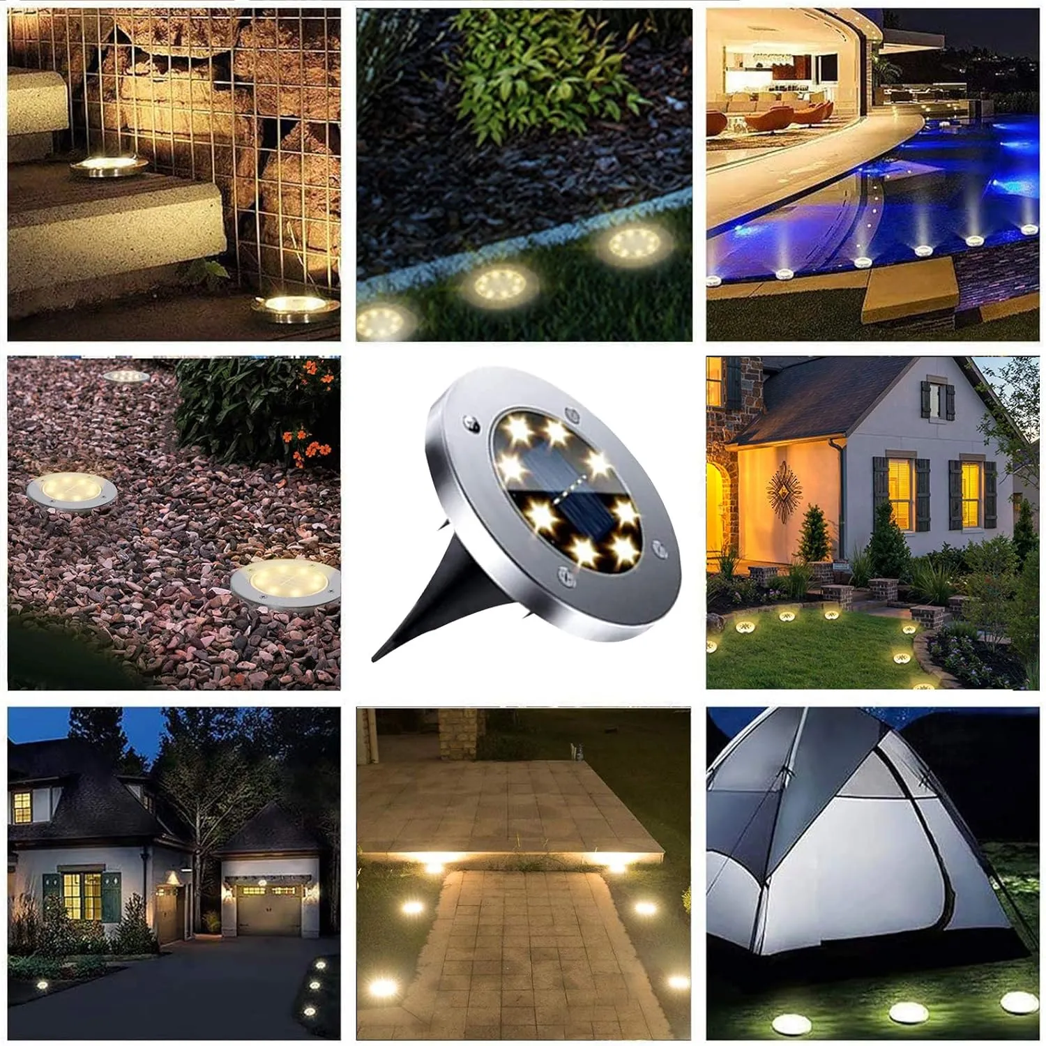 Solar Ground Light, Waterproof Solar Garden Light, Upgraded Outdoor Garden Waterproof Bright in-Ground Lights, Landscape Lights for Pathway,Yard,Deck,Lawn,Patio,Walkway (8 Pack Warm Light)