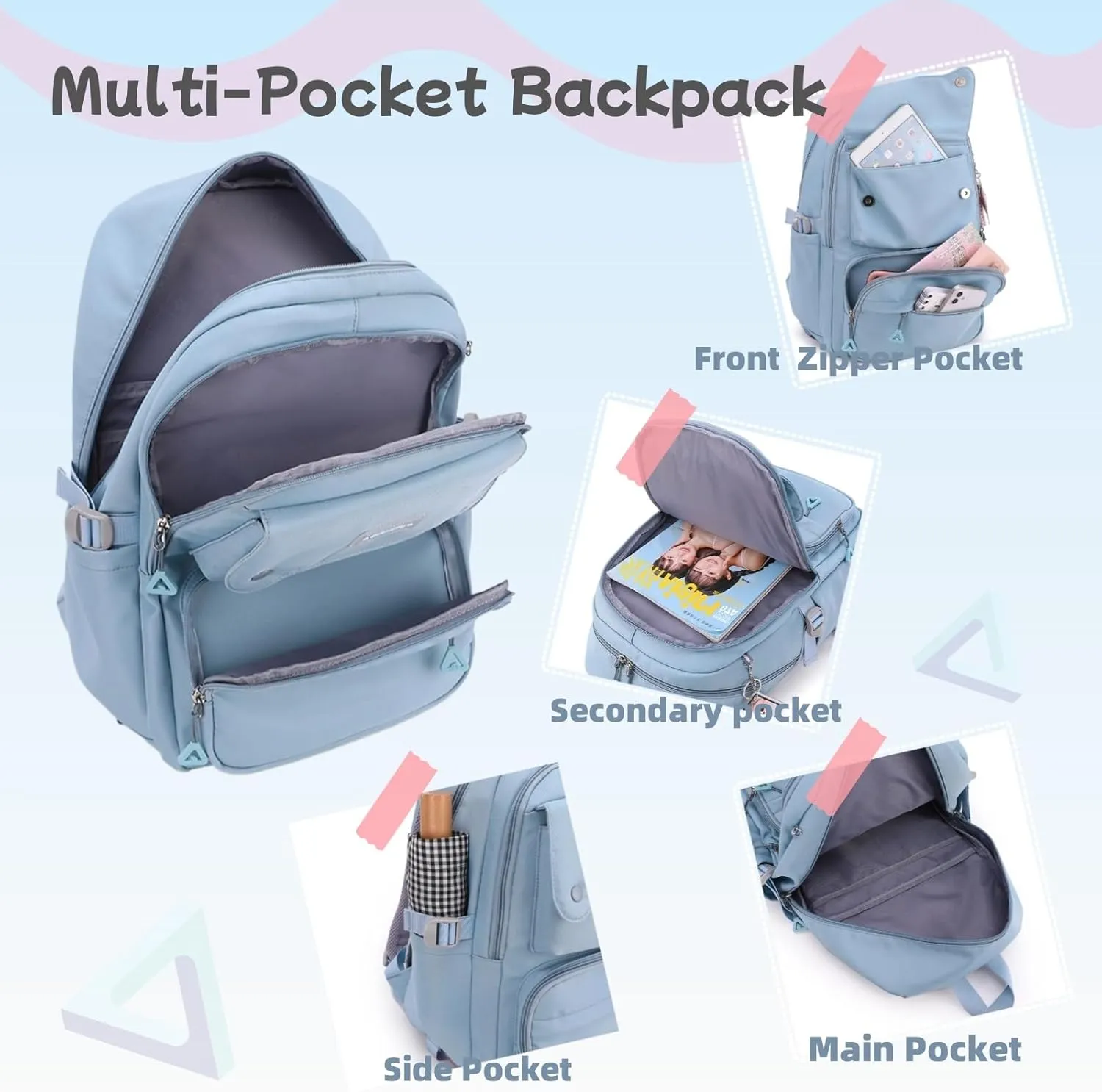 Solid Color Girls Rolling Backpack with Wheels Schoolbag Elementary School Student Trolley Daypack