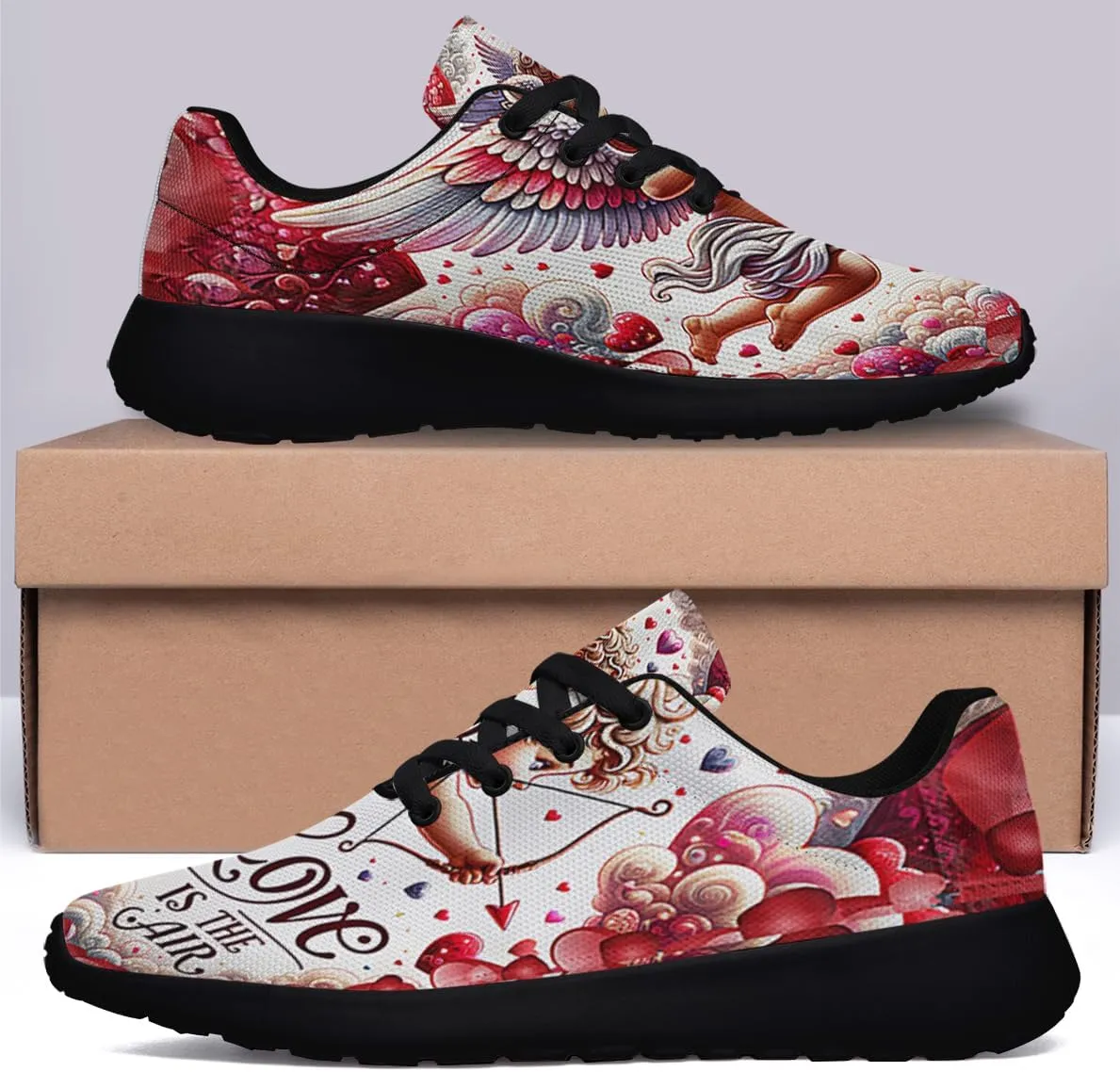 Sonzj-II Happy Valentine's Day Running Shoes Anti-Slip Lace Up Athletic Walking Sneakers Valentine Gift for Lover