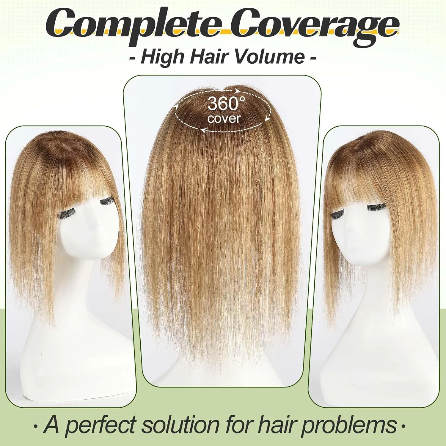 starluck 12 Inch Real Human Hair Toppers for Women with bangs,100% Human Hair Toppers for Women with thinning hair hair loss, 4inch x3inch Swiss Base-Ombre Ash Blonde (Mixed light brown highlight)