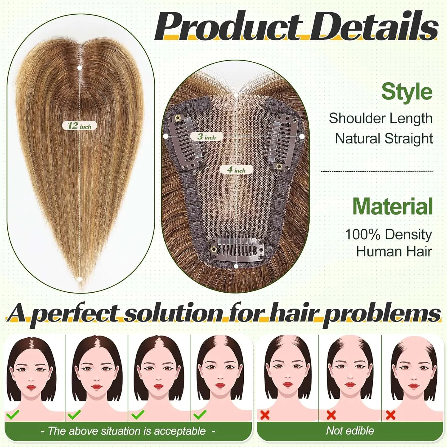 starluck 12 Inch Real Human Hair Toppers for Women with bangs,100% Human Hair Toppers for Women with thinning hair hair loss, 4inch x3inch Swiss Base-Ombre Ash Blonde (Mixed light brown highlight)