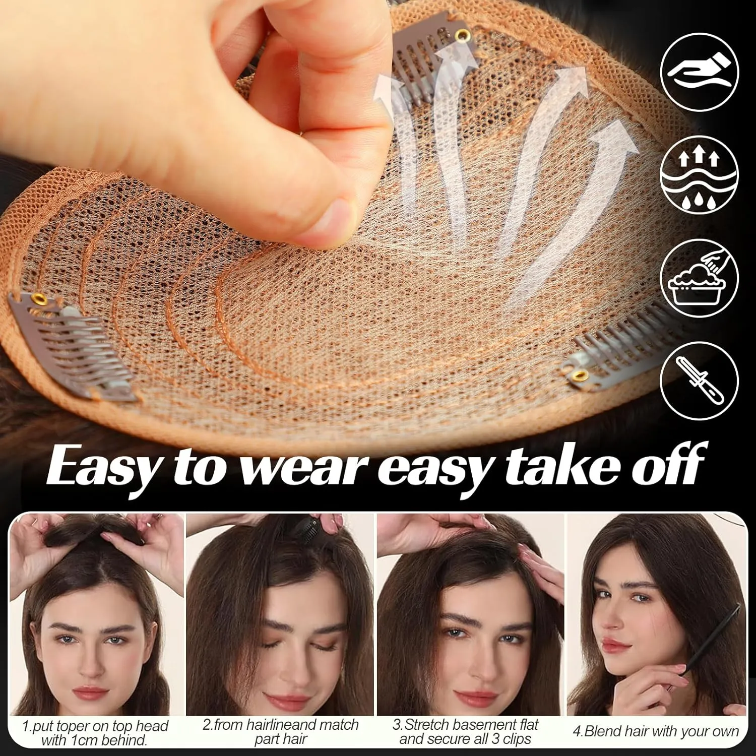 starluck Real Human Hair Toppers for Women, 130% Density, Silk Base Three Clips, No Bangs, Ombre Light Blonde (14inch)