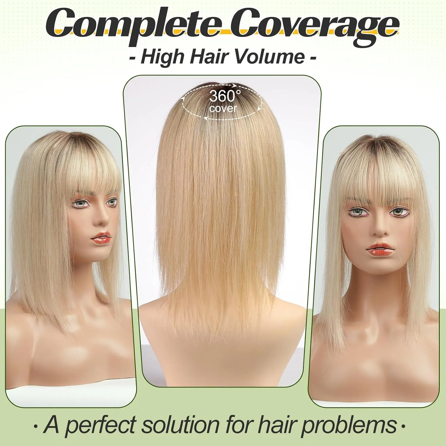 starluck Real Human Hair Toppers for Women, 130% Density, Silk Base Three Clips, No Bangs, Ombre Light Blonde (14inch)